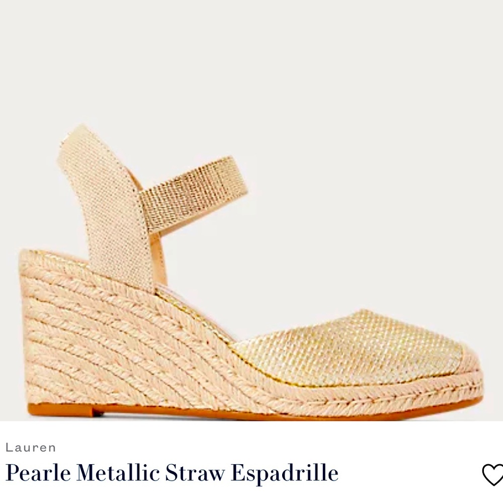 LaurenRalph Lauren wedge espadrilles in metallic gold.
